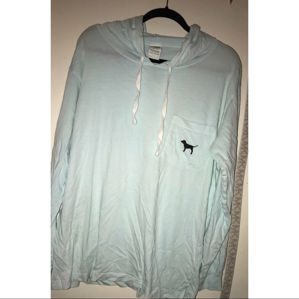 L PINK! Victoria’s Secret hooded blue shirt 💦✨